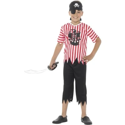 Image of Smiffys Jolly Pirate Boy Costume, Red &amp; White , Boys Fancy Dress, Dress Up Costumes