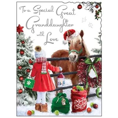 Image of Jonny Javelin Special Great Granddaughter Love Christmas Card Girl Horse