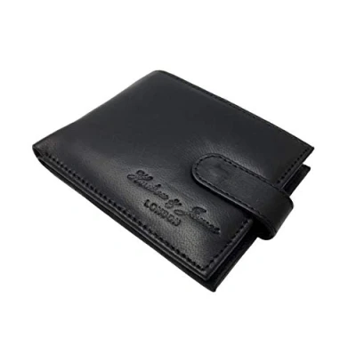 Image of Hudson &amp; James Designer London Real Leather Mens Wallet Credit Carder Holder Bifold Purse with Gift Box (Jet Black)