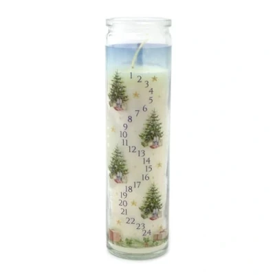 Image of Cinnamon Christmas Advent Candle Pillar in Glass Jar with Numbers Tree Festive 21cm