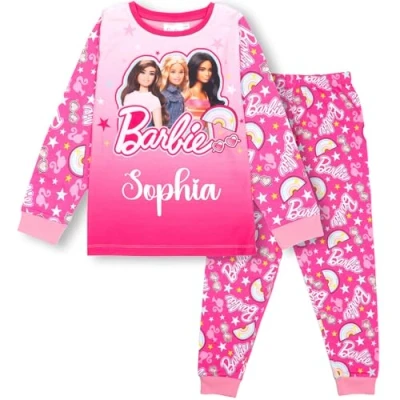 Image of Barbie Personalised Pyjama for Girls Long Sleeve Winter Soft and Comfortable Gift PJ Set Age 5/6 Pink