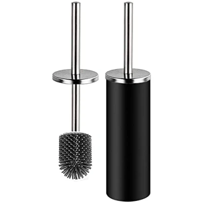 Image of Bingobang Toilet Brush and Holder,Stainless Steel Lid Handle,Silicone Deep Cleaner Brushes with Quick Drying Holder Set for Bathroom Toilet(Black)