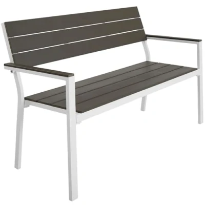 Image of TecTake® Garden Bench 2 Seater with Aluminium Frame &amp; Hi Impact Slats Suitable for Terrace, Park, Balcony, Furniture Home Durable, Weather Resistant, Easy to Assemble White