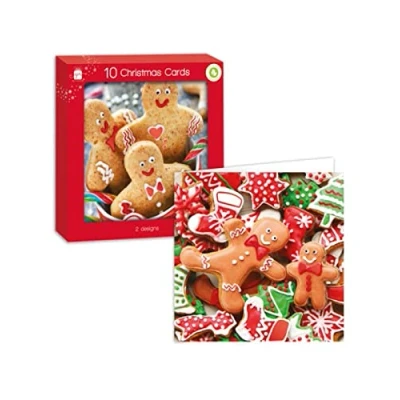 Image of GIFTMAKER Pack 10 Square Christmas Cards 2 Gingerbread Man Designs