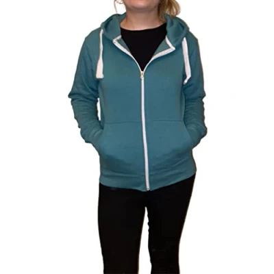 Image of True Face Ladies Hoodie Zip Up Plain Womens Sweatshirt Fleece Full Zipper Hooded Long Sleeve Zipped Top Teal Large