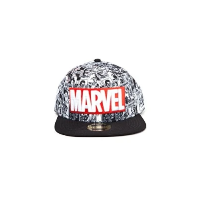 Image of Marvel Logo and Comic Pattern Snapback Baseball Cap, Grey (Grey Grey), One Size