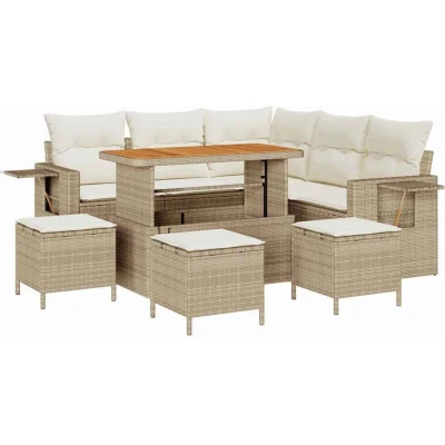 Image of vidaXL 9 Piece Garden Sofa Set with Cushions Beige Poly Rattan Acacia