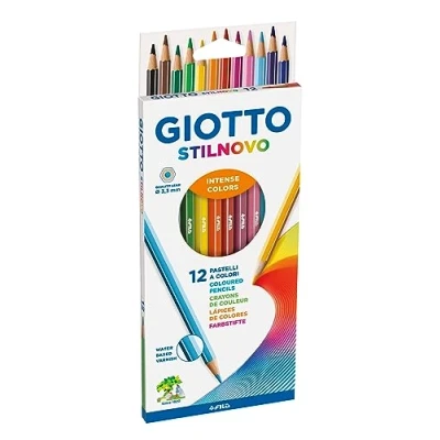 Image of GIOTTO Stilnovo Intense Colours Colouring Pencils, 12 Assorted Colours, Ideal for Children, Parties and Schools