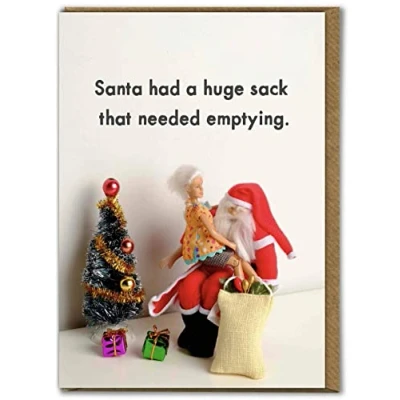 Image of Bold &amp; Bright Hilariously Funny Christmas Cards &#039;Santa Sack&#039; Rude Cheeky Xmas For Him Her Men Women Partner Friend Sold by Brainbox Candy