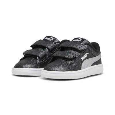 Image of PUMA Baby Girls Smash 3.0 Glitz Glam V INF Sneaker, Black Silver White, 3 UK Child