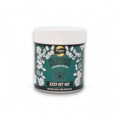 Image of Proflax Keep oﬀ Me! Flea &amp; Tick Powder for Dogs treatment Effective Repellent Superfood Supplement with All Natural Ingredients Brewers Yeast, Neem, Garlic, Ginger 100g