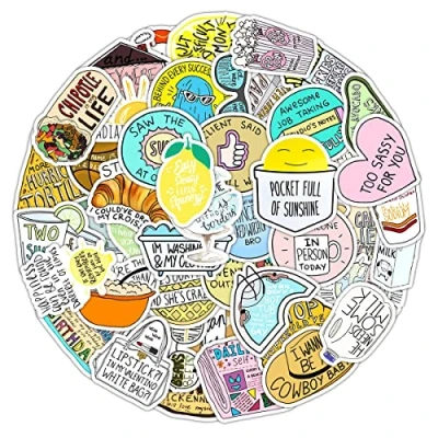 Image of MARSFORCE Vsco Happy Sentences Stickers, Gift for Kids Teen Adult, Lovely Waterproof Vinyl Decals Laptop Water Bottles Skateboard Bike Car Helmet Travel Luggage Guitar Toy Phones Party [50PCS]