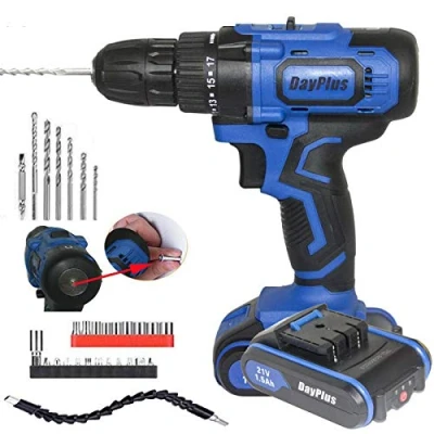 Image of Hammer Drill Impact 21V Cordless Combi 2 Speed 1500mAH Li ion Battery with Function Built in Magnet LED Light 18+1 Torque Lightweight Tool 29Pcs Accessories and Case