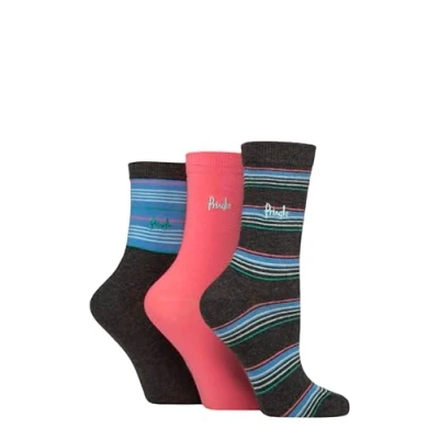 Image of Women&#039;s 3 Pair Pringle Patterned Cotton Socks Charcoal Multi Stripe 4 8