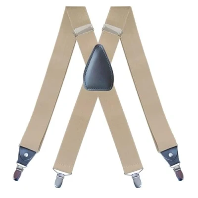 Image of WannGe Mens Suspenders Adjustable Elastic Heavy Duty 1.4 Inch Wide X Shape 4 Strong Clips Suspender Braces Beige