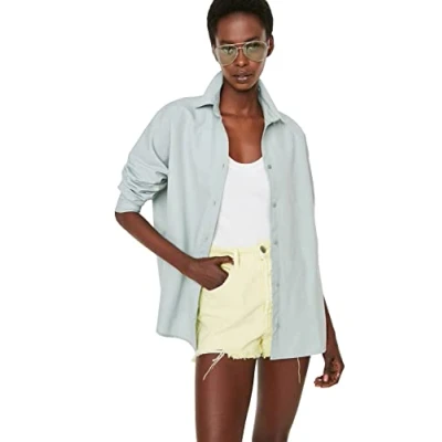 Image of Trendyol Women&#039;s Woman Oversize Basic Collar Woven Shirt, Mint, 3 6 Months