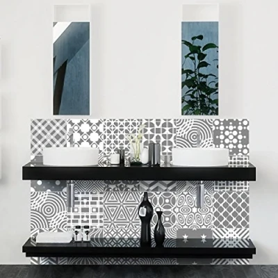 Image of Ambiance Sticker Self Adhesive Decorative Wall Decal Cement Tile for Bathroom and Kitchen Nuance de Gris Raffinés Pack of 24 Stickers 10 x cm
