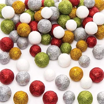 Image of Baker Ross AR824 Polystyrene Glitter Balls, Assorted Sizes — Creative Christmas Art and Craft Supplies for Kids to Make Decorate (60g Per Pack)