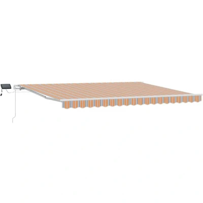 Image of Vidaxl Retractable Awning with Manual Orange / Grey Blue White 450 x 300 cm