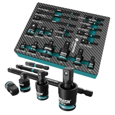 Image of LIBRATON 20PCS Socket Adapter and Reducer Set, Impact Adapters, Includes Cr V Reducers, Mo Universal Joints, Extension, XPE Foam, for Automotive Repair DIY Project
