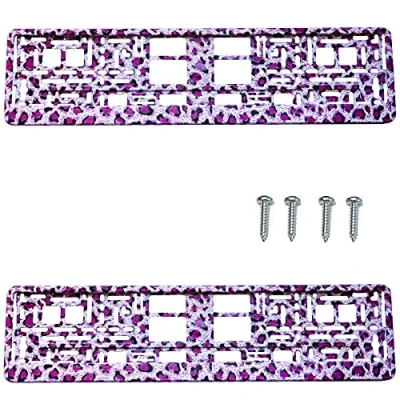 Image of PAIR (2PCS) PURPLE LEOPARD PRINT Car Registration License Number Plate Surround Holder Frame …