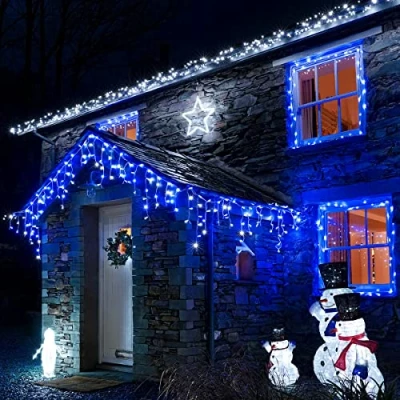 Image of Festive Lights Outdoor Christmas Icicle White Cable, Connectable Lighting 240 LED Per 10m Weatherproof String (Blue, 20m)