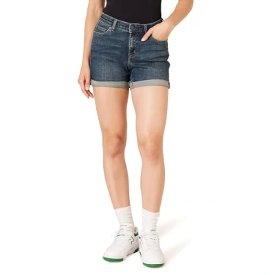 Image of Amazon Essentials Women&#039;s Mid Rise Slim Fit 10 cm Denim Shorts, Dark Denim, 16