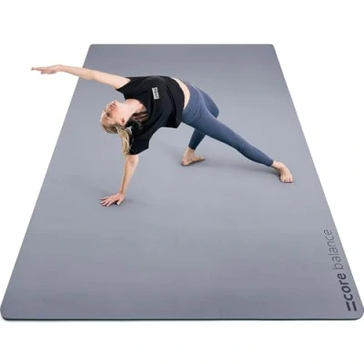 Image of Core Balance Extra Large Yoga Mat 6mm Non Slip TPE Foam with Travel Strap L183cm x W116cm (Grey)