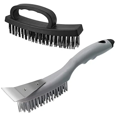 Image of Wire Brush Set of Heavy Duty Steel with Ergonomic Handle, 2pcs Brushes for Cleaning Rust and Dirt