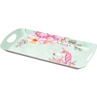 Image of St Helens Home &amp; Garden Melamine Serving Tray with Handles (Unicorn)