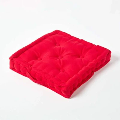 Image of HOMESCAPES Plain Red 100% Cotton Large Floor Cushion Deep Scarlet 50 x 10 cm Square Indoor Garden Dining Chair Booster Seat Pad