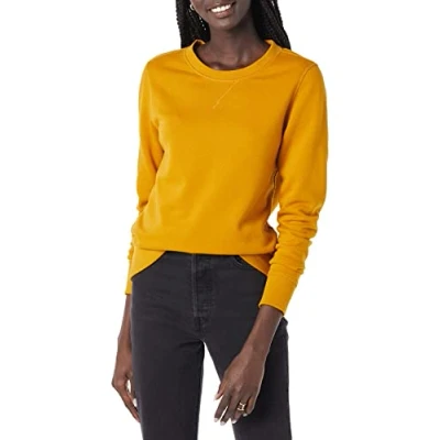 Image of Amazon Essentials Women&#039;s French Terry Fleece Crewneck Sweatshirt (Available in Plus Size), Mustard Yellow, M