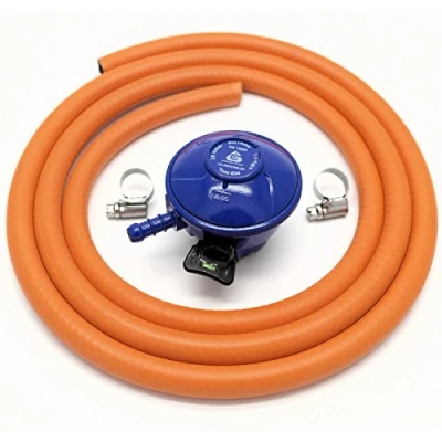 Image of Cavagna 21Mm 28Mbar Butane Gas Regulator &amp; 2 Metre Hose Clips 5Y Warranty