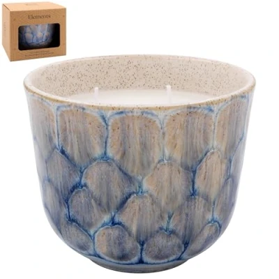 Image of Lesser &amp; Pavey Ceramic Elements Tortoiseshell Glaze Neutral Tone Decorative Candle in Brown or Green Medium Size (Blue)