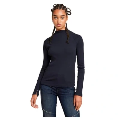 Image of G STAR RAW Women&#039;s Slim Rib Mock T Long Sleeve Shirt, Blue (Osaka D26411 5268 3873), Large