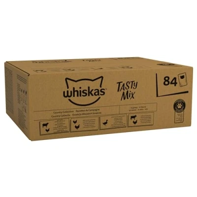 Image of Whiskas 1+ Adult Tasty Mix in Gravy 84 Pouches, Wet Cat Food, Country Collection, Megapack (84 x 85 g)
