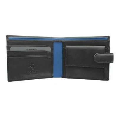 Image of VISCONTI Parma Collection Vincent Two Tone Gents Leather Bi Fold Wallet RFID Blocking PM100 Black/Cobalt