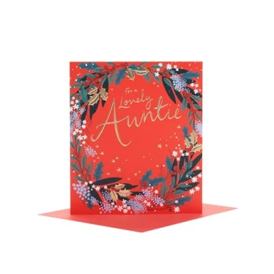 Image of UK Greetings Christmas Card for Auntie Wreath Design