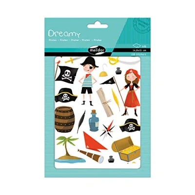 Image of Maildor Ref AE136O Dreamy Decorative Stickers (Pack of 6 Sheets) Pirates &amp; Plunder Designs 14.8 x 21cm, Approximately 138 Per Pack, Repositionable