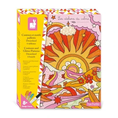 Image of Janod Dreamland Glittery Outlines and Patterns Arts &amp; Crafts Kit 6 Create Your Own Pictures 3 Mini Pens a Marker Kids’ Craft Activity for Years +, J07727