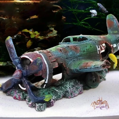 Image of XUBX Aquarium Decoration, Fish Tank Rock Resin Combat Aircraft Ornament, Landscaping Creative Small Fighter Decor for Shrimp Hiding Cave Crafts Accessories Vivarium Furniture Pet Supply