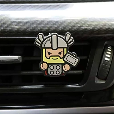 Image of 2 x Coolest Novelty Car Air Fresheners! Marvel Avengers, Thor, Iron Man, Captain America, Hulk, Deadpool, Star Wars...Transform Your Boring Car! (Avengers: Thor &amp; Silver Man)(Fresh Lemon)