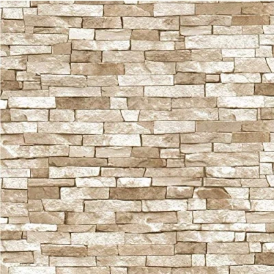 Image of 3D Effect Brick Wallpaper Beige Natural Stone Slate Rustic Weathered Texture Y�L