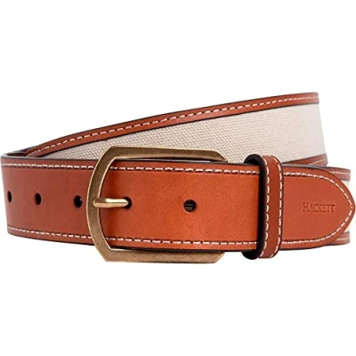 Image of Hackett London Men&#039;s COT Canvas LTHR Bind Belt, Beige/TAN, 26