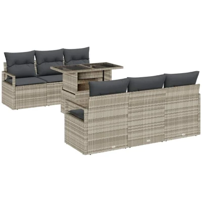 Image of vidaXL 7 Piece Garden Sofa Set with Cushions Light Grey Poly Rattan