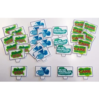Image of Macmillan World&#039;s Biggest Coffee Morning Edible Cupcake Toppers Stand up Wafer Cake Decorations (Pack of 28)