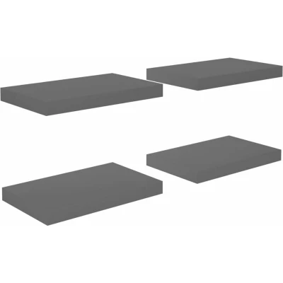 Image of vidaXL Floating Wall Shelves 4 pcs High Gloss Grey 40x23x3.8 cm MDF