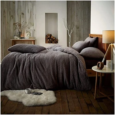 Image of GC GAVENO CAVAILIA Teddy Fleece Luxurious Duvet Cover Sets Super Soft Warm and Cosy Bedding (Charcoal, Single Set), 543817