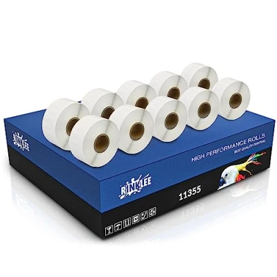 Image of RINKLEE 11355 S0722550 Label Rolls Compatible with DYMO 4XL 450 400 330 320 310 Duo/Turbo/Twin Turbo Seiko SLP 430 420 410 200 100 19 x 51 mm 10 Pack