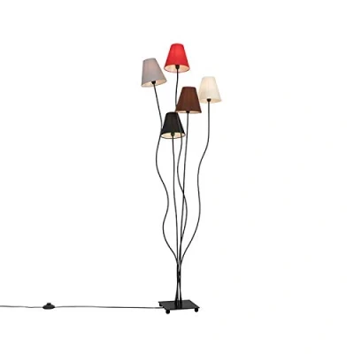 Image of Qazqa Design Floor lamp Black with Fabric Shades 5 Light Melis Modern Suitable for LED E14 Living Room I Bedroom